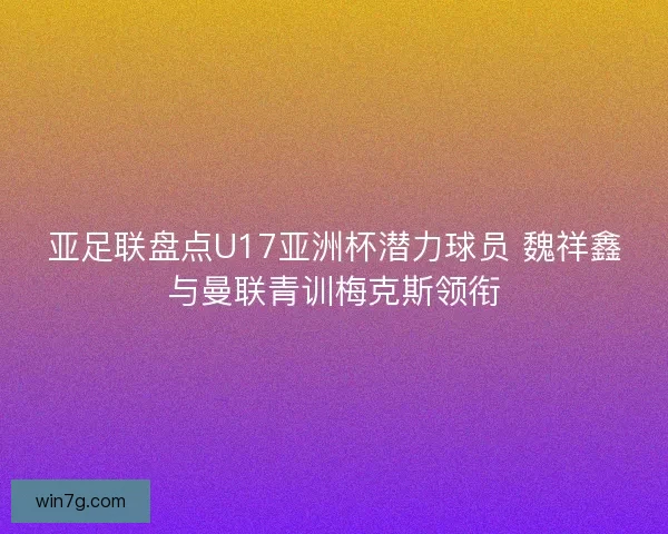 亚足联盘点U17亚洲杯潜力球员 魏祥鑫与曼联青训梅克斯领衔